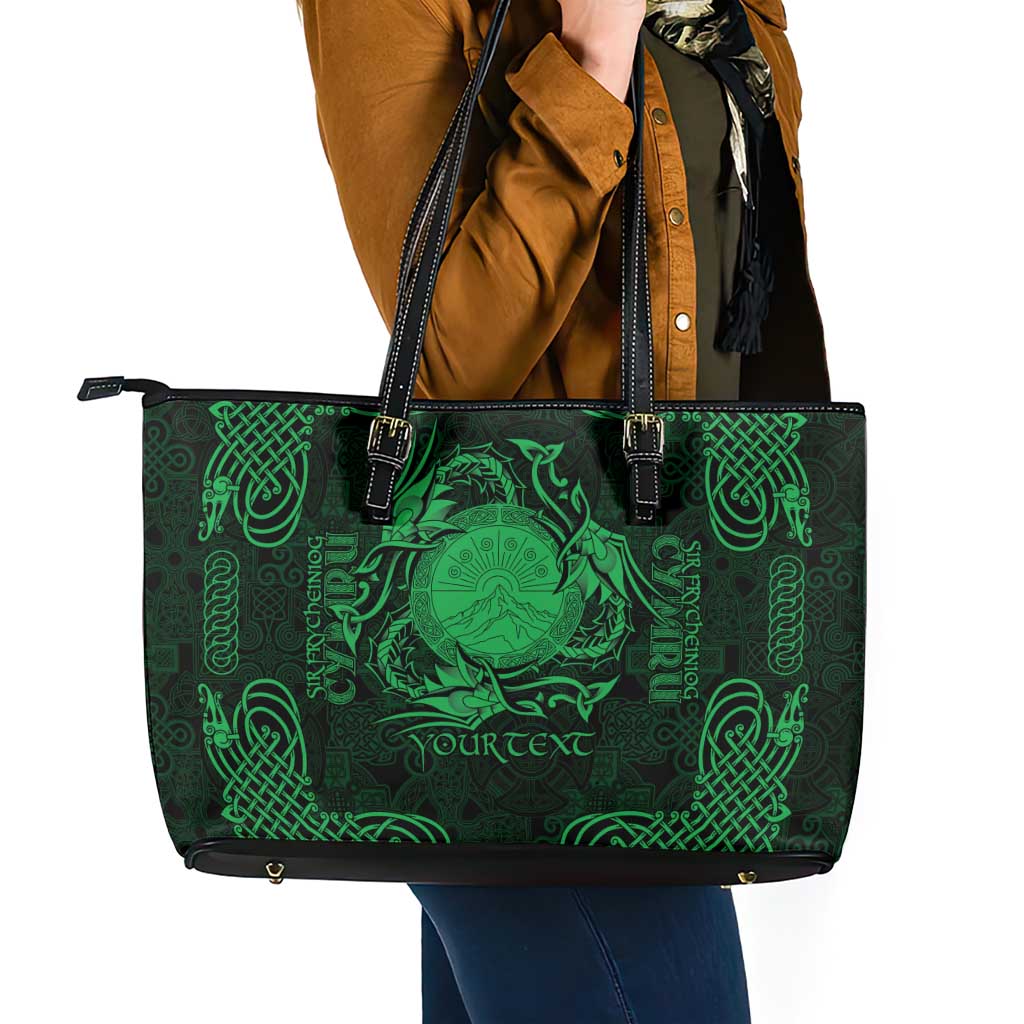 Personalized Brecknockshire Sir Frycheiniog Leather Tote Bag Green Brecon Beacons Mountain Celtic-inspired - Wonder Print Shop
