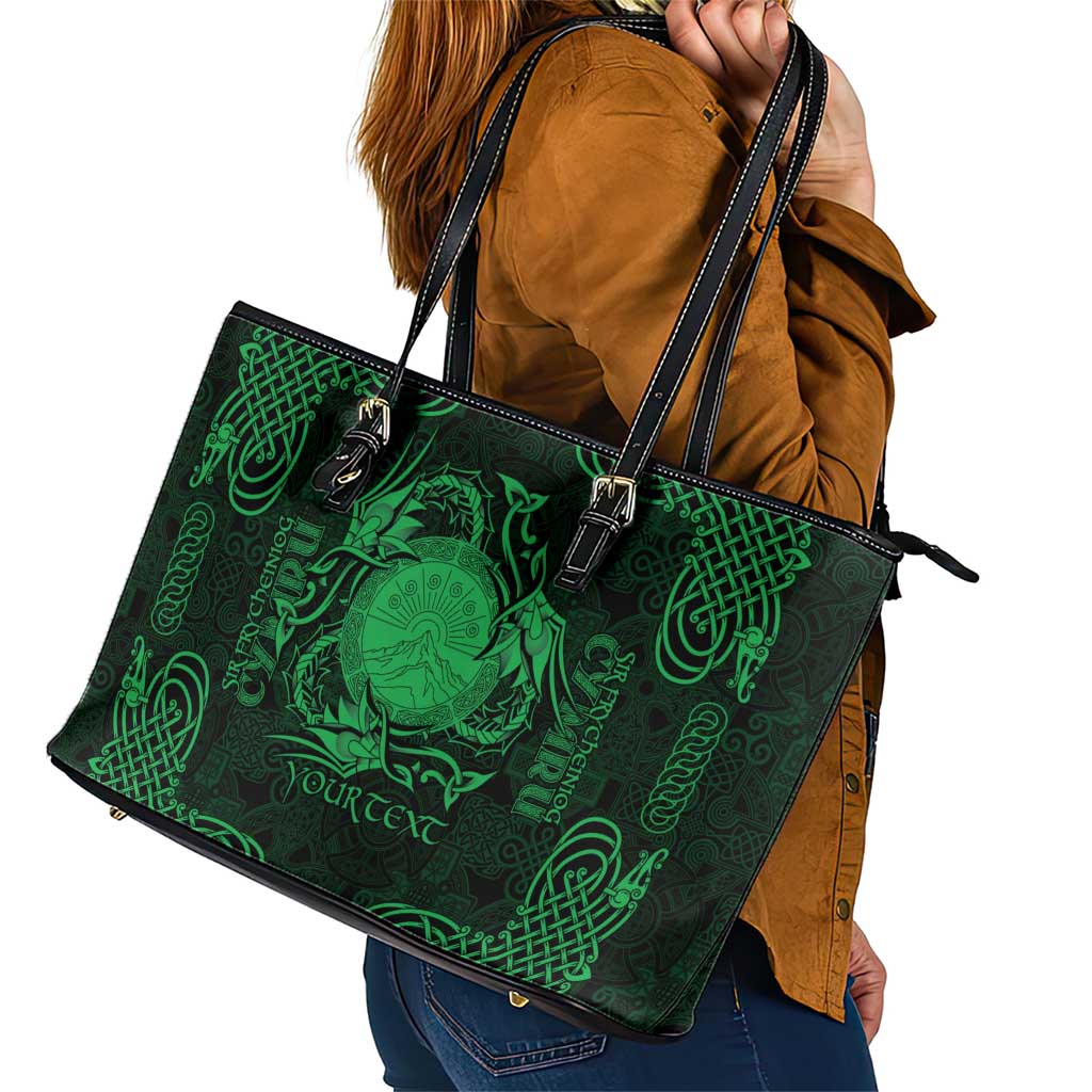 Personalized Brecknockshire Sir Frycheiniog Leather Tote Bag Green Brecon Beacons Mountain Celtic-inspired - Wonder Print Shop