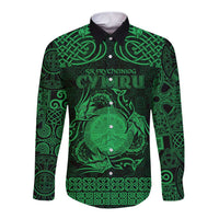 Personalized Brecknockshire Sir Frycheiniog Long Sleeve Button Shirt Green Brecon Beacons Mountain Celtic-inspired - Wonder Print Shop