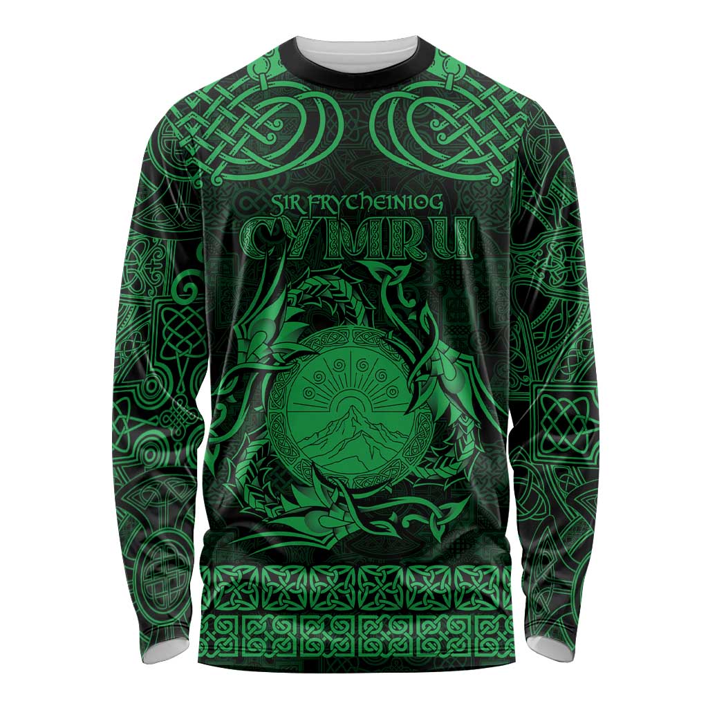 Personalized Brecknockshire Sir Frycheiniog Long Sleeve Shirt Green Brecon Beacons Mountain Celtic-inspired - Wonder Print Shop