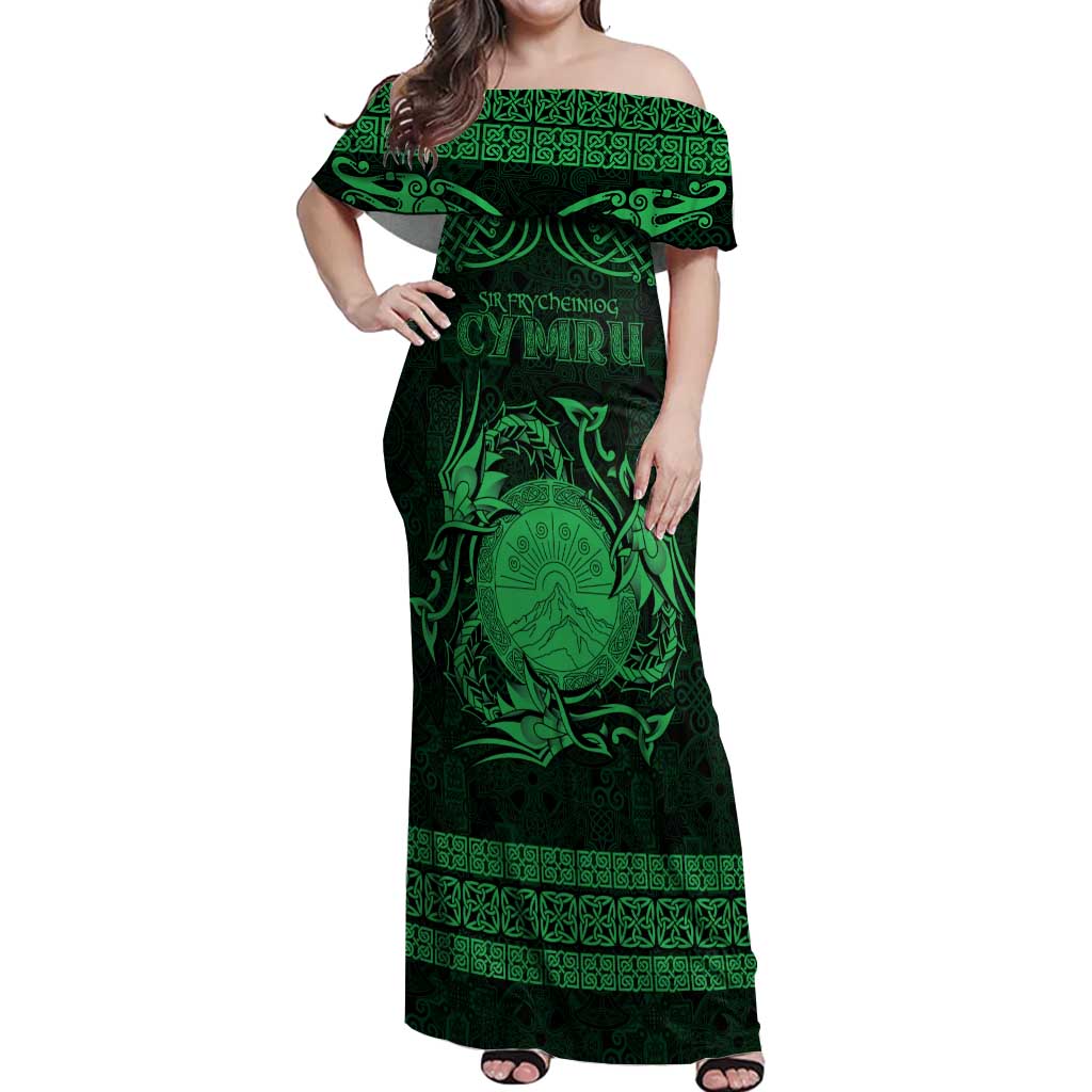 Personalized Brecknockshire Sir Frycheiniog Off Shoulder Maxi Dress Green Brecon Beacons Mountain Celtic-inspired - Wonder Print Shop