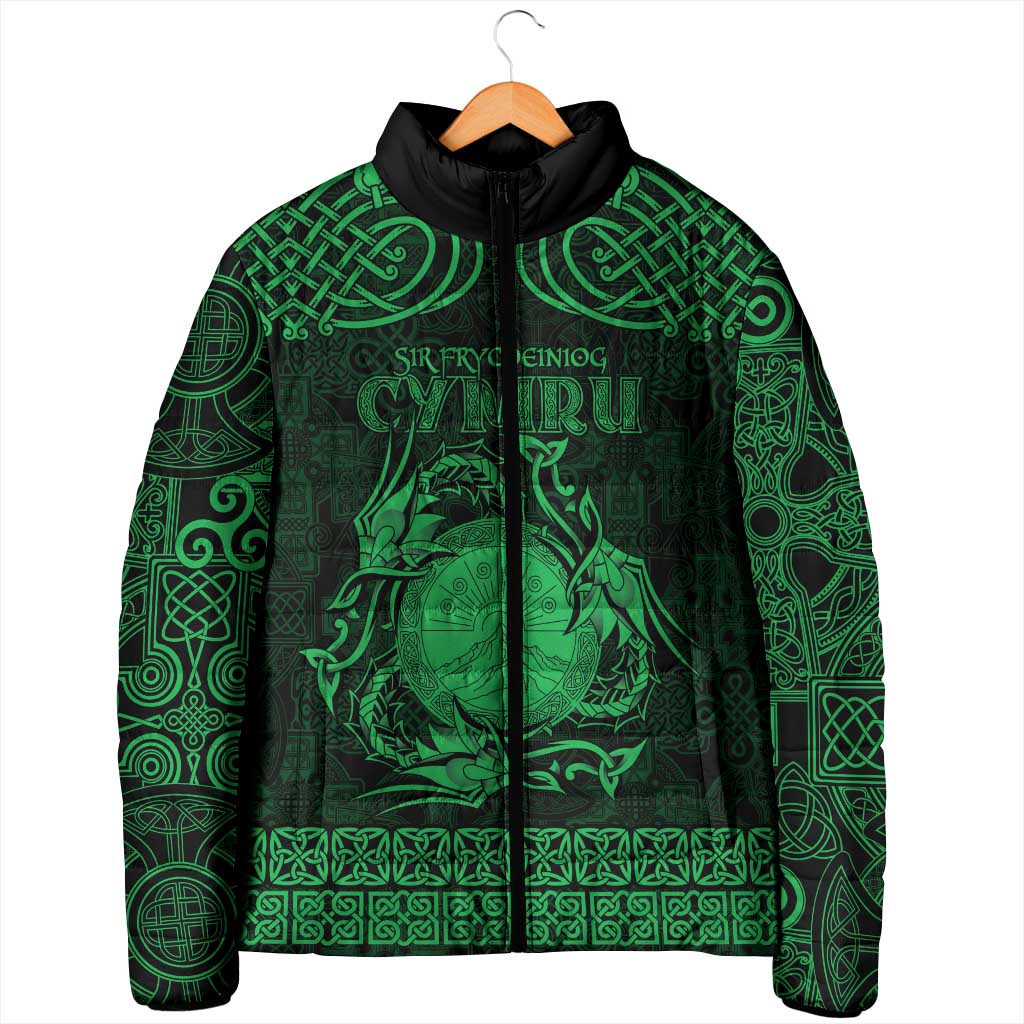 Personalized Brecknockshire Sir Frycheiniog Padded Jacket Green Brecon Beacons Mountain Celtic-inspired - Wonder Print Shop