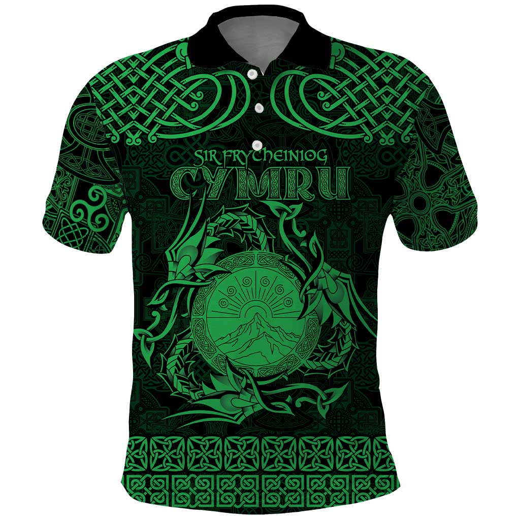 Personalized Brecknockshire Sir Frycheiniog Polo Shirt Green Brecon Beacons Mountain Celtic-inspired - Wonder Print Shop