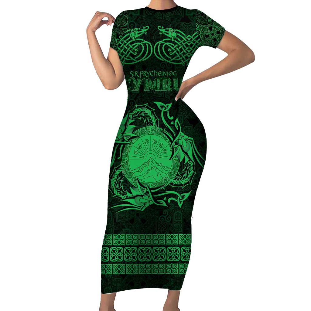 Personalized Brecknockshire Sir Frycheiniog Short Sleeve Bodycon Dress Green Brecon Beacons Mountain Celtic-inspired - Wonder Print Shop