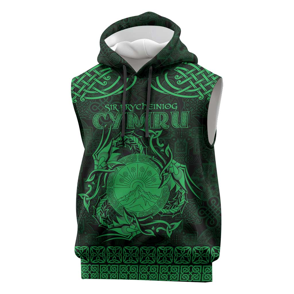 Personalized Brecknockshire Sir Frycheiniog Sleeveless Hoodie Green Brecon Beacons Mountain Celtic-inspired - Wonder Print Shop