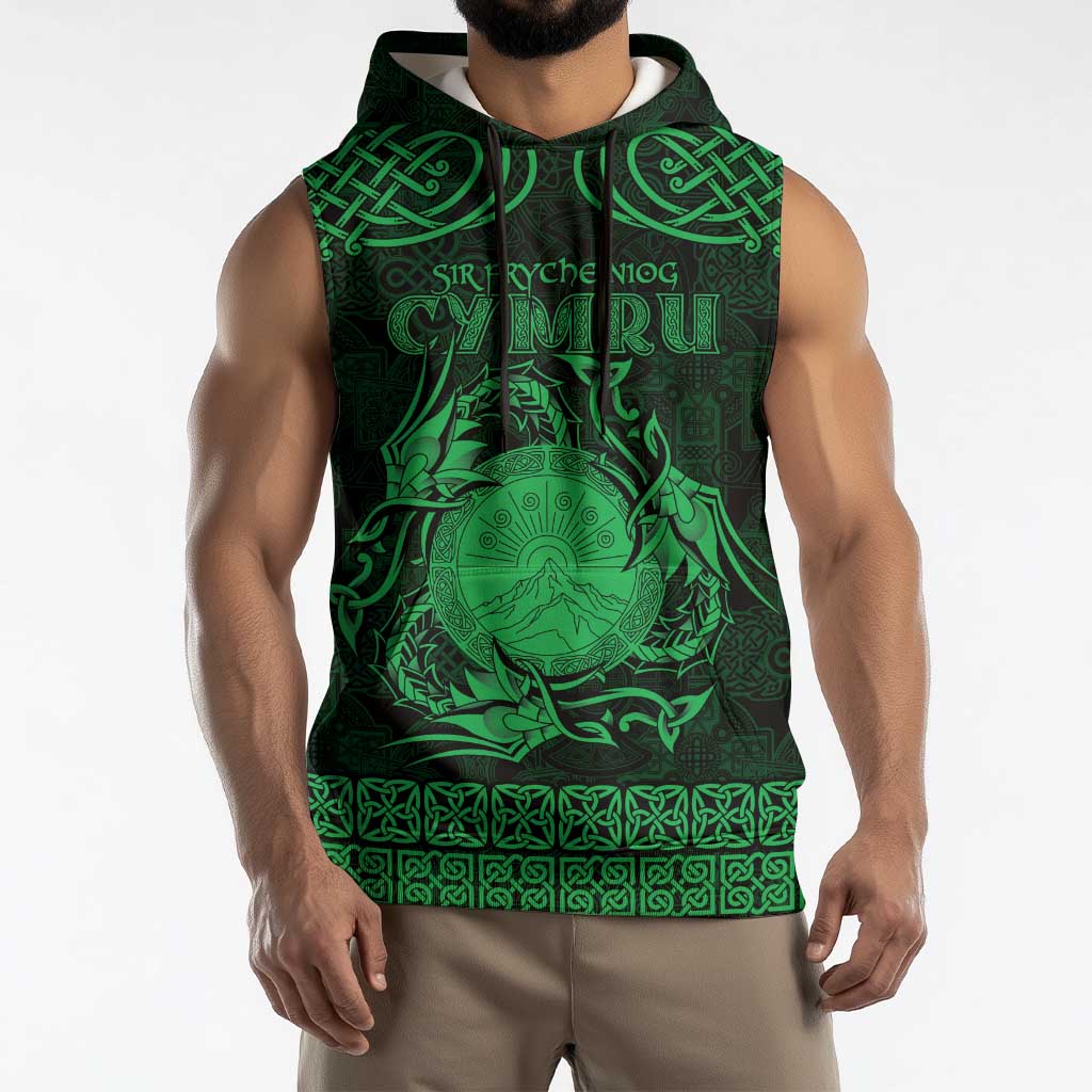 Personalized Brecknockshire Sir Frycheiniog Sleeveless Hoodie Green Brecon Beacons Mountain Celtic-inspired - Wonder Print Shop