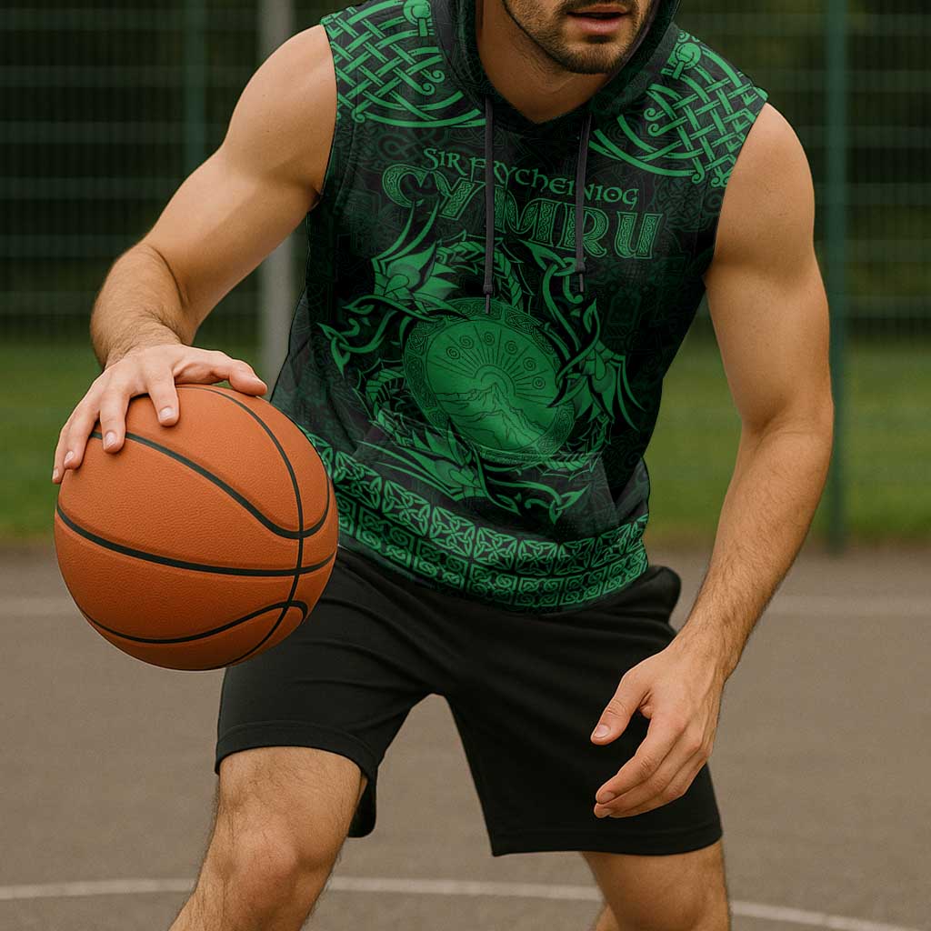 Personalized Brecknockshire Sir Frycheiniog Sleeveless Hoodie Green Brecon Beacons Mountain Celtic-inspired - Wonder Print Shop