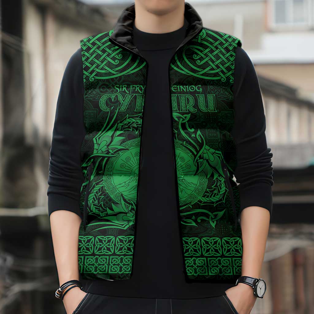 Personalized Brecknockshire Sir Frycheiniog Sleeveless Puffer Jacket Green Brecon Beacons Mountain Celtic-inspired - Wonder Print Shop