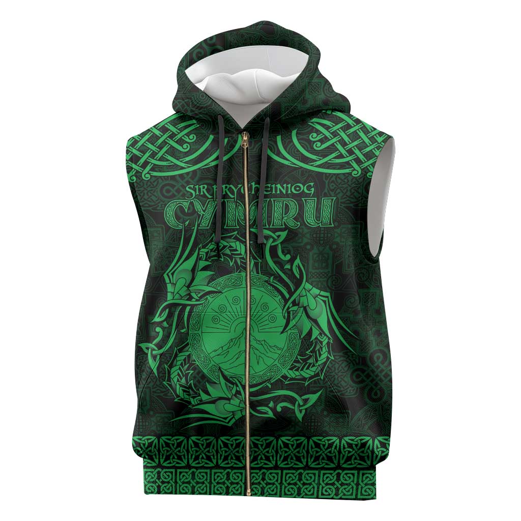 Personalized Brecknockshire Sir Frycheiniog Sleeveless Zip Hoodie Green Brecon Beacons Mountain Celtic-inspired - Wonder Print Shop