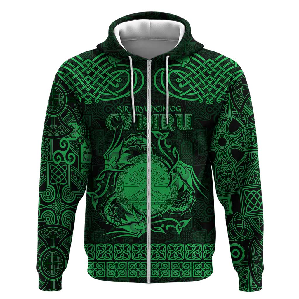 Personalized Brecknockshire Sir Frycheiniog Zip Hoodie Green Brecon Beacons Mountain Celtic-inspired - Wonder Print Shop
