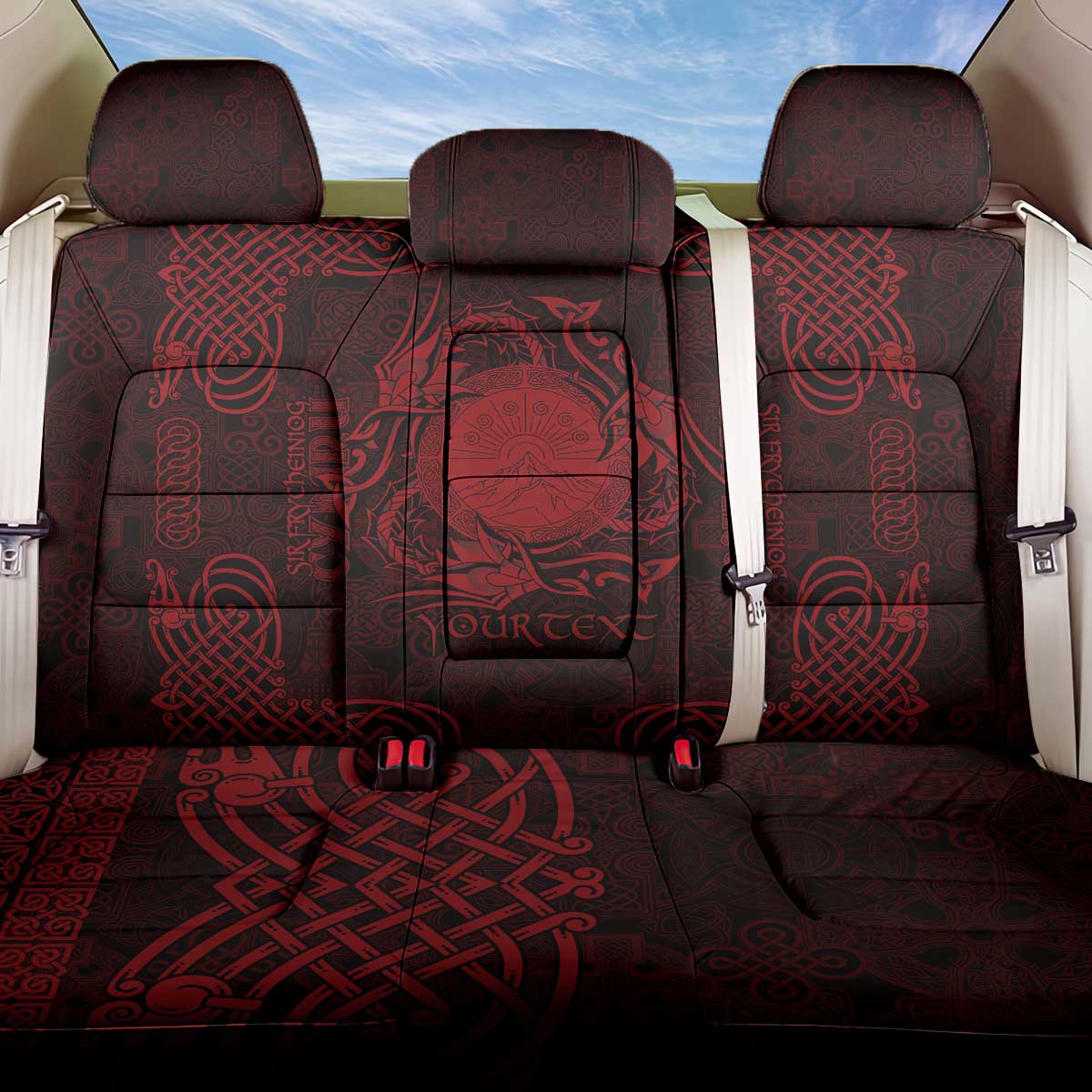 Personalized Brecknockshire Sir Frycheiniog Back Car Seat Cover Red Brecon Beacons Mountain Celtic-inspired - Wonder Print Shop