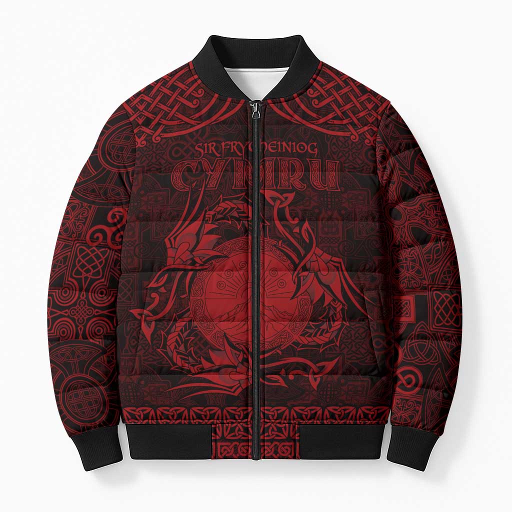 Personalized Brecknockshire Sir Frycheiniog Bomber Puffer Jacket Red Brecon Beacons Mountain Celtic-inspired - Wonder Print Shop