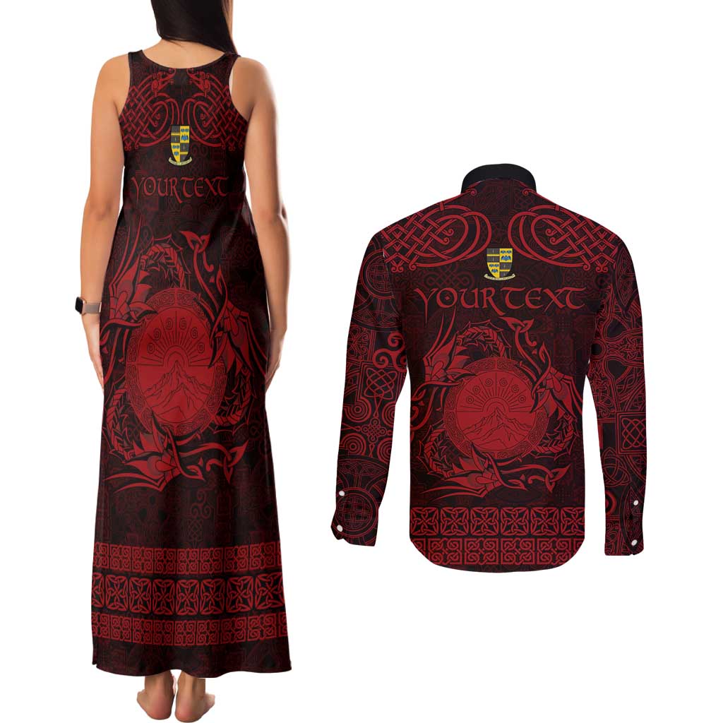 Personalized Brecknockshire Sir Frycheiniog Couples Matching Tank Maxi Dress and Long Sleeve Button Shirt Red Brecon Beacons Mountain Celtic-inspired - Wonder Print Shop