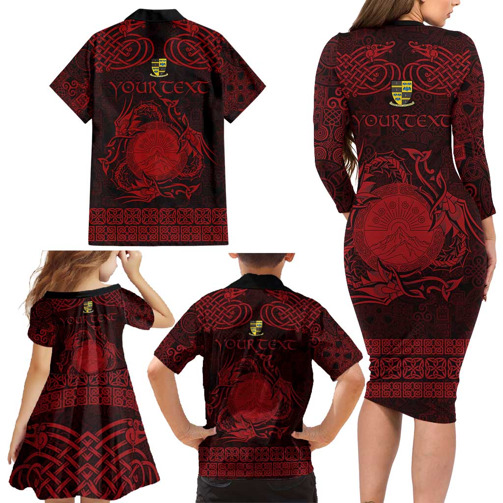Personalized Brecknockshire Sir Frycheiniog Family Matching Long Sleeve Bodycon Dress and Hawaiian Shirt Red Brecon Beacons Mountain Celtic-inspired - Wonder Print Shop