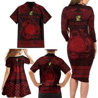 Personalized Brecknockshire Sir Frycheiniog Family Matching Long Sleeve Bodycon Dress and Hawaiian Shirt Red Brecon Beacons Mountain Celtic-inspired - Wonder Print Shop