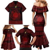 Personalized Brecknockshire Sir Frycheiniog Family Matching Mermaid Dress and Hawaiian Shirt Red Brecon Beacons Mountain Celtic-inspired - Wonder Print Shop