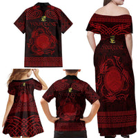Personalized Brecknockshire Sir Frycheiniog Family Matching Off Shoulder Maxi Dress and Hawaiian Shirt Red Brecon Beacons Mountain Celtic-inspired - Wonder Print Shop