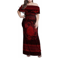 Personalized Brecknockshire Sir Frycheiniog Family Matching Off Shoulder Maxi Dress and Hawaiian Shirt Red Brecon Beacons Mountain Celtic-inspired - Wonder Print Shop