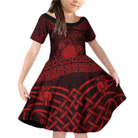 Personalized Brecknockshire Sir Frycheiniog Family Matching Off Shoulder Short Dress and Hawaiian Shirt Red Brecon Beacons Mountain Celtic-inspired - Wonder Print Shop