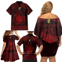 Personalized Brecknockshire Sir Frycheiniog Family Matching Off Shoulder Short Dress and Hawaiian Shirt Red Brecon Beacons Mountain Celtic-inspired - Wonder Print Shop