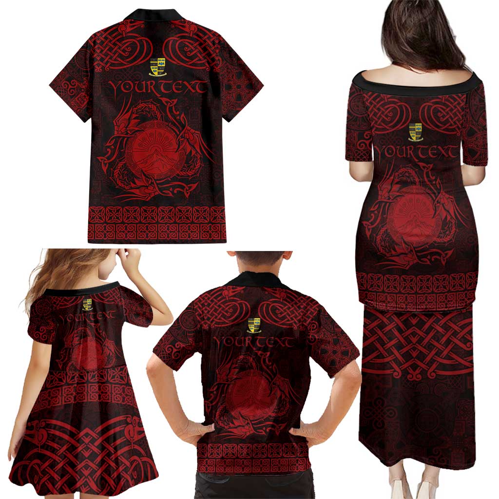 Personalized Brecknockshire Sir Frycheiniog Family Matching Puletasi and Hawaiian Shirt Red Brecon Beacons Mountain Celtic-inspired - Wonder Print Shop