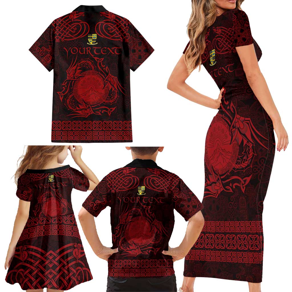 Personalized Brecknockshire Sir Frycheiniog Family Matching Short Sleeve Bodycon Dress and Hawaiian Shirt Red Brecon Beacons Mountain Celtic-inspired - Wonder Print Shop