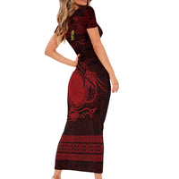 Personalized Brecknockshire Sir Frycheiniog Family Matching Short Sleeve Bodycon Dress and Hawaiian Shirt Red Brecon Beacons Mountain Celtic-inspired - Wonder Print Shop