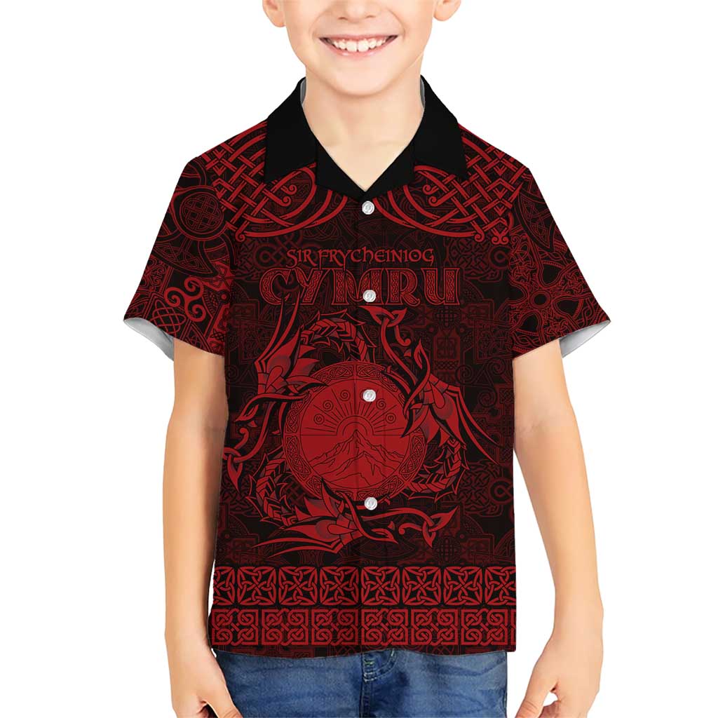 Personalized Brecknockshire Sir Frycheiniog Family Matching Short Sleeve Bodycon Dress and Hawaiian Shirt Red Brecon Beacons Mountain Celtic-inspired - Wonder Print Shop