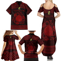 Personalized Brecknockshire Sir Frycheiniog Family Matching Summer Maxi Dress and Hawaiian Shirt Red Brecon Beacons Mountain Celtic-inspired - Wonder Print Shop