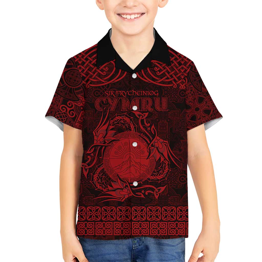 Personalized Brecknockshire Sir Frycheiniog Family Matching Summer Maxi Dress and Hawaiian Shirt Red Brecon Beacons Mountain Celtic-inspired - Wonder Print Shop