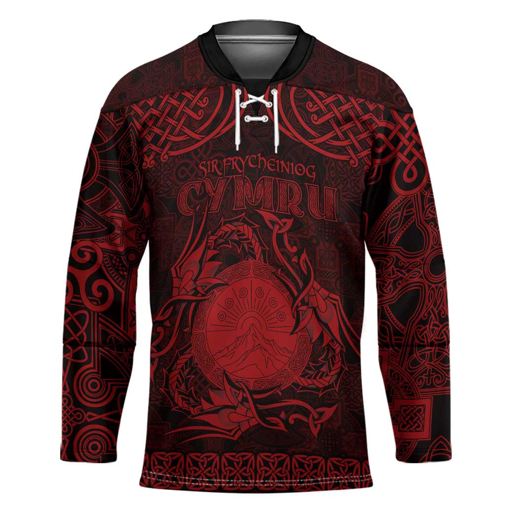 Personalized Brecknockshire Sir Frycheiniog Hockey Jersey Red Brecon Beacons Mountain Celtic-inspired - Wonder Print Shop