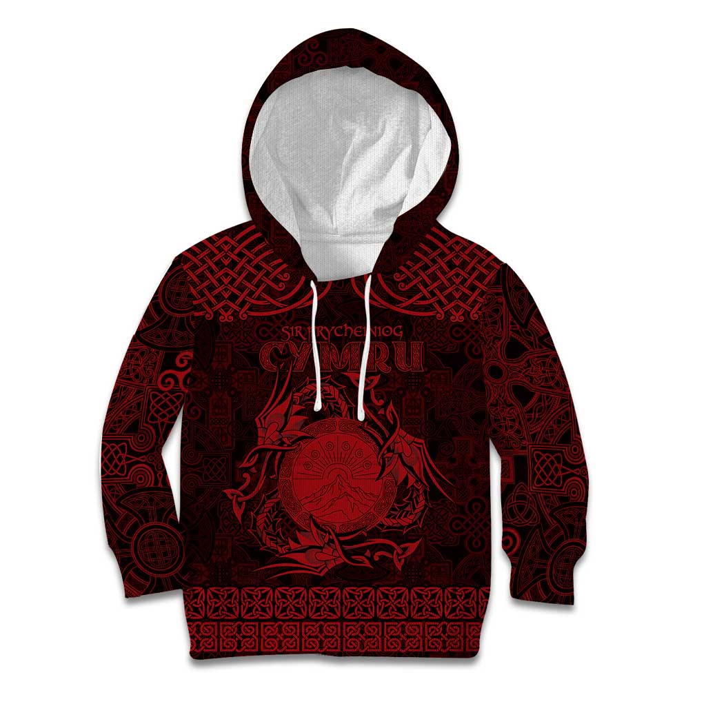 Personalized Brecknockshire Sir Frycheiniog Kid Hoodie Red Brecon Beacons Mountain Celtic-inspired - Wonder Print Shop