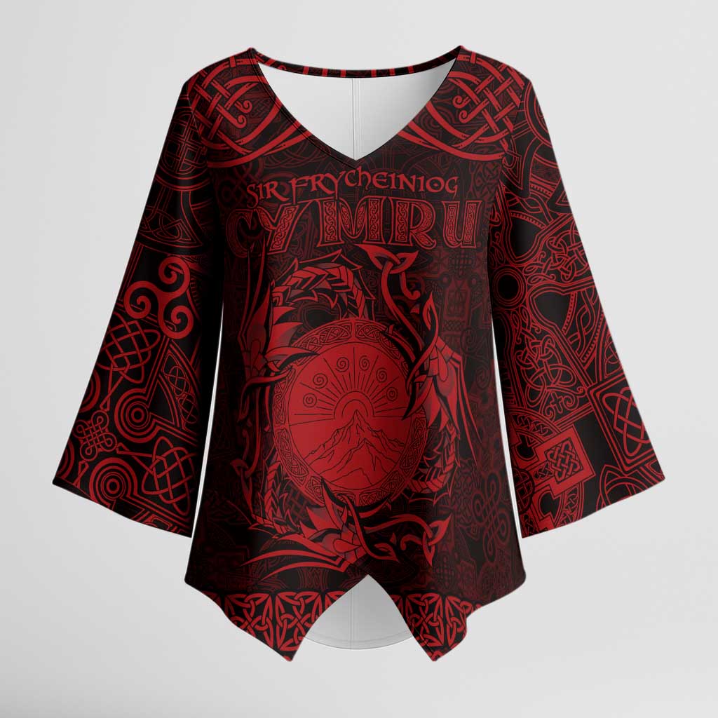 Personalized Brecknockshire Sir Frycheiniog Kimono Sleeve Blouse Red Brecon Beacons Mountain Celtic-inspired - Wonder Print Shop