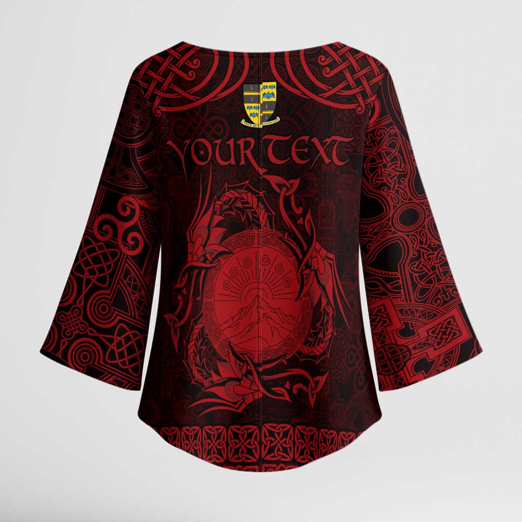 Personalized Brecknockshire Sir Frycheiniog Kimono Sleeve Blouse Red Brecon Beacons Mountain Celtic-inspired - Wonder Print Shop