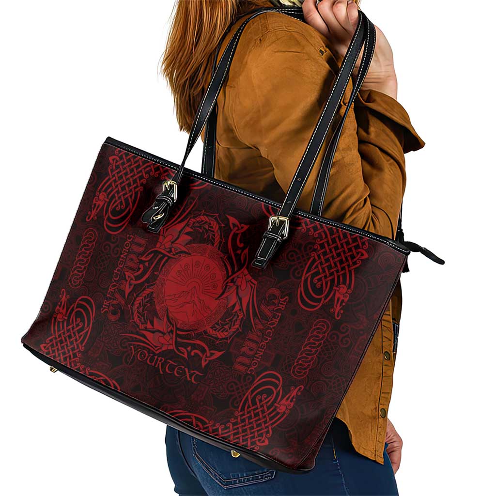 Personalized Brecknockshire Sir Frycheiniog Leather Tote Bag Red Brecon Beacons Mountain Celtic-inspired - Wonder Print Shop