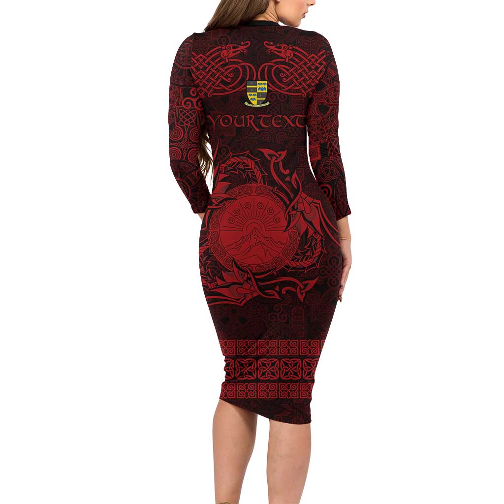 Personalized Brecknockshire Sir Frycheiniog Long Sleeve Bodycon Dress Red Brecon Beacons Mountain Celtic-inspired - Wonder Print Shop