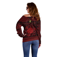 Personalized Brecknockshire Sir Frycheiniog Off Shoulder Sweater Red Brecon Beacons Mountain Celtic-inspired - Wonder Print Shop