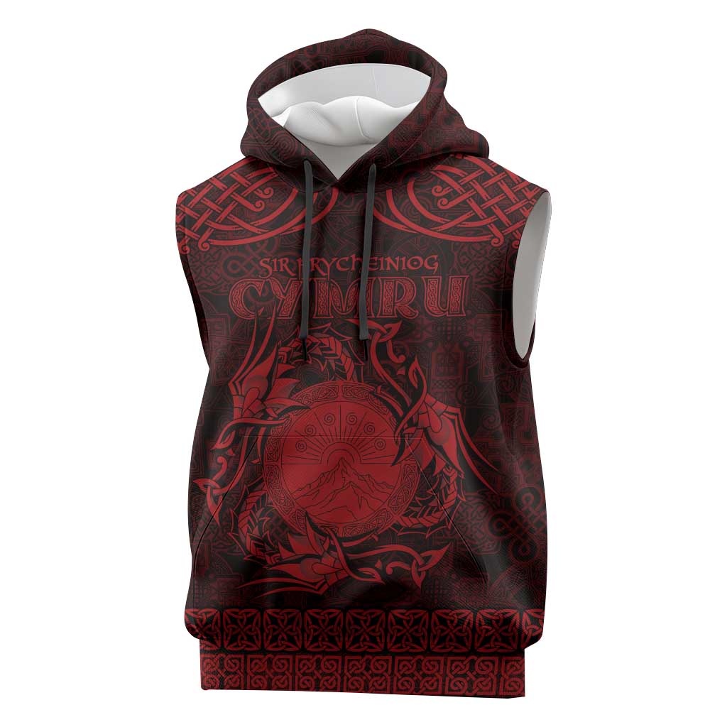 Personalized Brecknockshire Sir Frycheiniog Sleeveless Hoodie Red Brecon Beacons Mountain Celtic-inspired - Wonder Print Shop