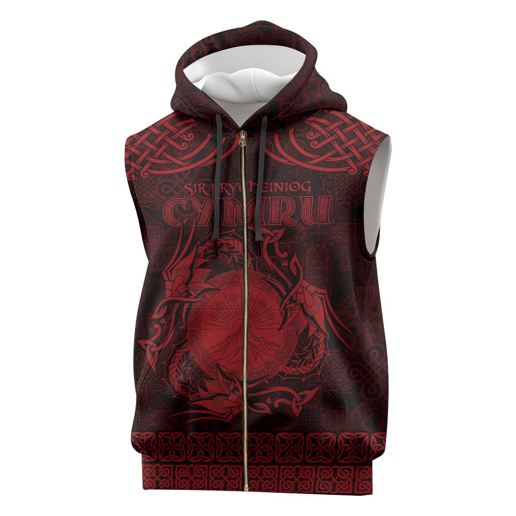 Personalized Brecknockshire Sir Frycheiniog Sleeveless Zip Hoodie Red Brecon Beacons Mountain Celtic-inspired - Wonder Print Shop