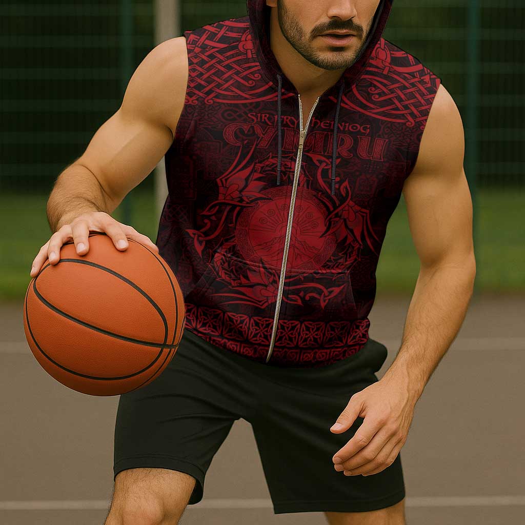 Personalized Brecknockshire Sir Frycheiniog Sleeveless Zip Hoodie Red Brecon Beacons Mountain Celtic-inspired - Wonder Print Shop