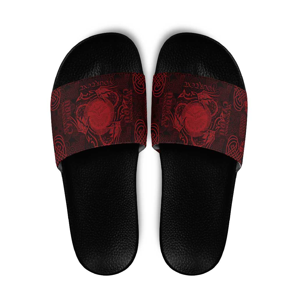 Personalized Brecknockshire Sir Frycheiniog Slide Sandals Red Brecon Beacons Mountain Celtic-inspired - Wonder Print Shop