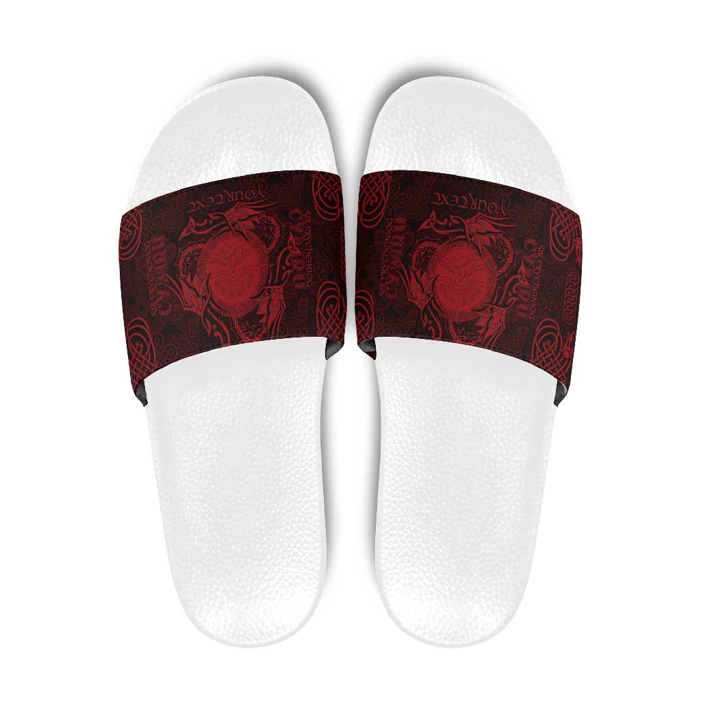 Personalized Brecknockshire Sir Frycheiniog Slide Sandals Red Brecon Beacons Mountain Celtic-inspired - Wonder Print Shop