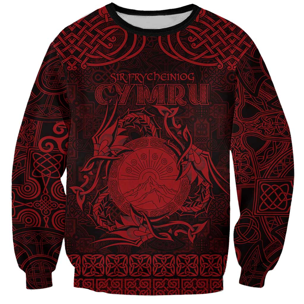 Personalized Brecknockshire Sir Frycheiniog Sweatshirt Red Brecon Beacons Mountain Celtic-inspired - Wonder Print Shop