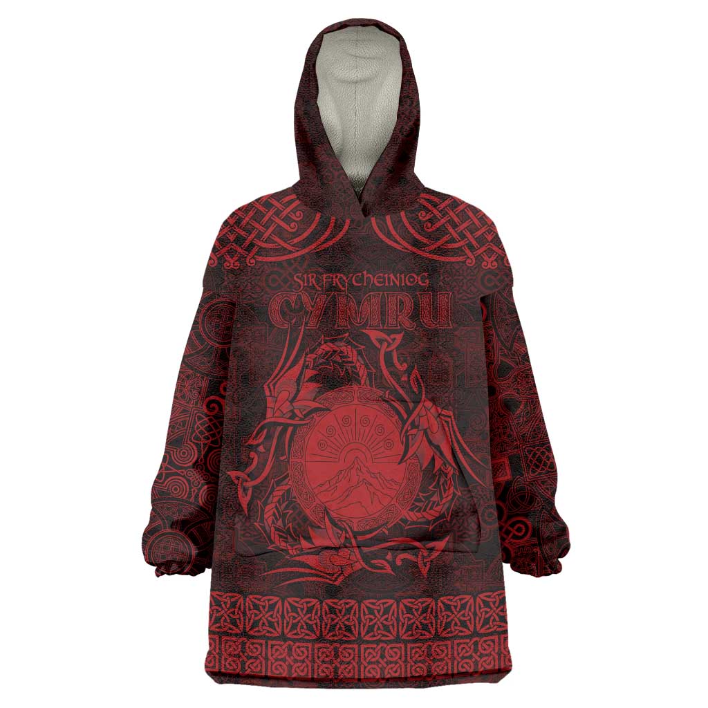Personalized Brecknockshire Sir Frycheiniog Wearable Blanket Hoodie Red Brecon Beacons Mountain Celtic-inspired - Wonder Print Shop