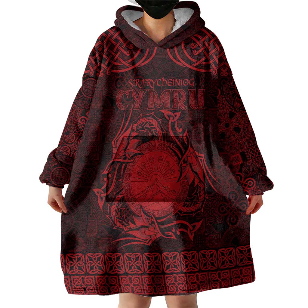 Personalized Brecknockshire Sir Frycheiniog Wearable Blanket Hoodie Red Brecon Beacons Mountain Celtic-inspired - Wonder Print Shop