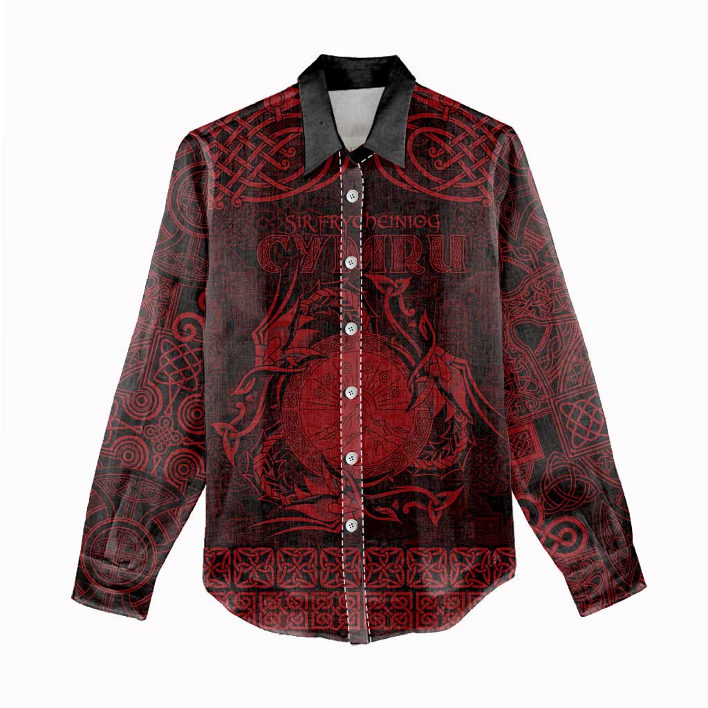 Personalized Brecknockshire Sir Frycheiniog Women Casual Shirt Red Brecon Beacons Mountain Celtic-inspired - Wonder Print Shop
