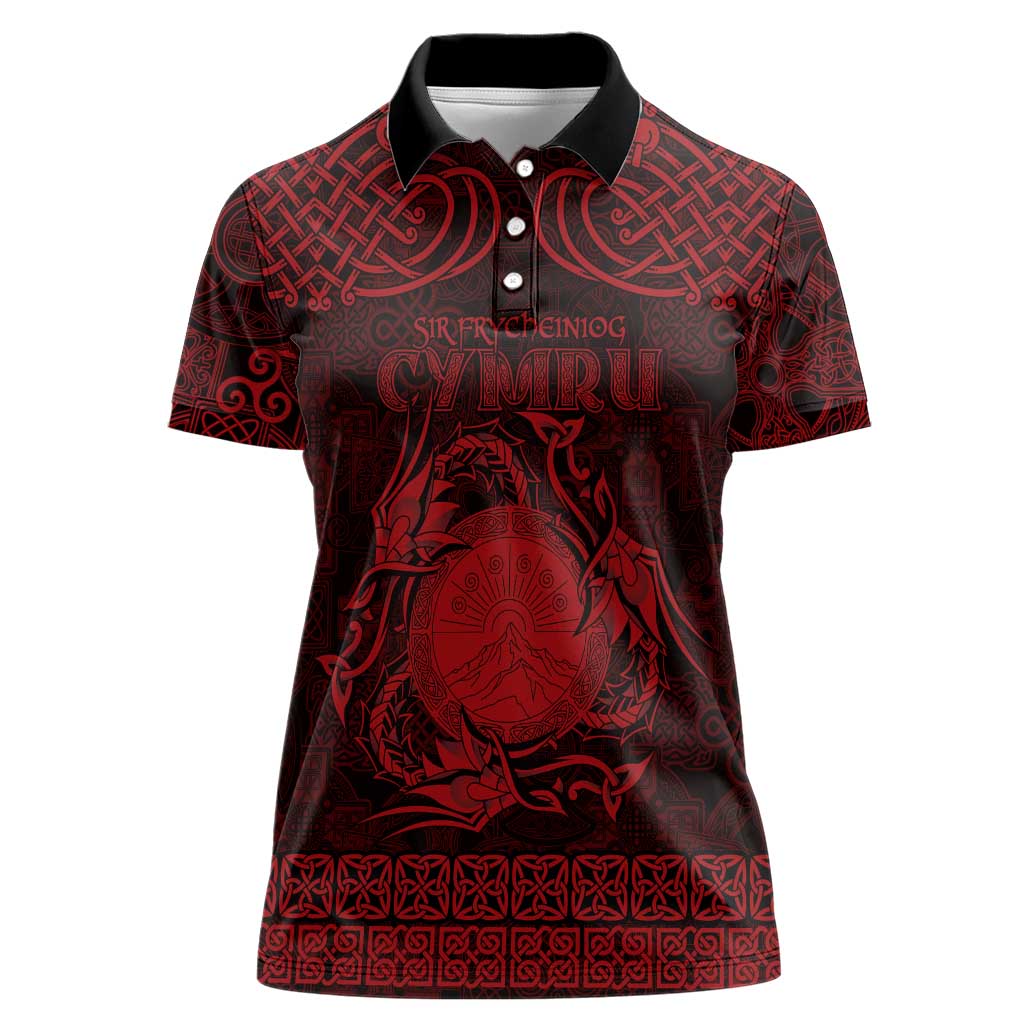Personalized Brecknockshire Sir Frycheiniog Women Polo Shirt Red Brecon Beacons Mountain Celtic-inspired - Wonder Print Shop