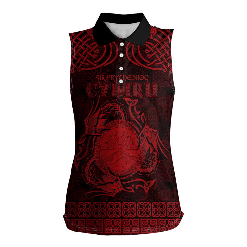 Personalized Brecknockshire Sir Frycheiniog Women Sleeveless Polo Shirt Red Brecon Beacons Mountain Celtic-inspired - Wonder Print Shop