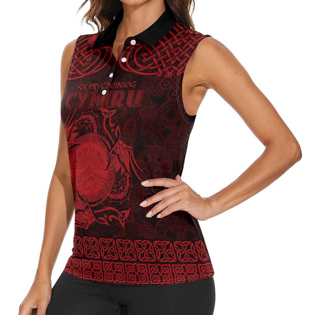 Personalized Brecknockshire Sir Frycheiniog Women Sleeveless Polo Shirt Red Brecon Beacons Mountain Celtic-inspired - Wonder Print Shop