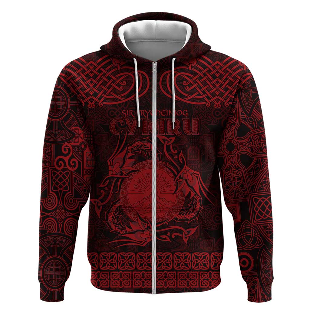 Personalized Brecknockshire Sir Frycheiniog Zip Hoodie Red Brecon Beacons Mountain Celtic-inspired - Wonder Print Shop